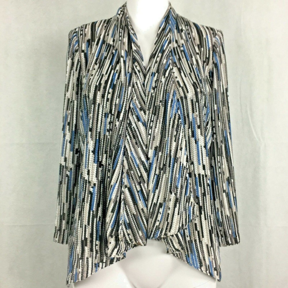 Mona Leah Couture Jacket Womens Sz S Black Blue Knit Open Front‎ Flowy Cardi